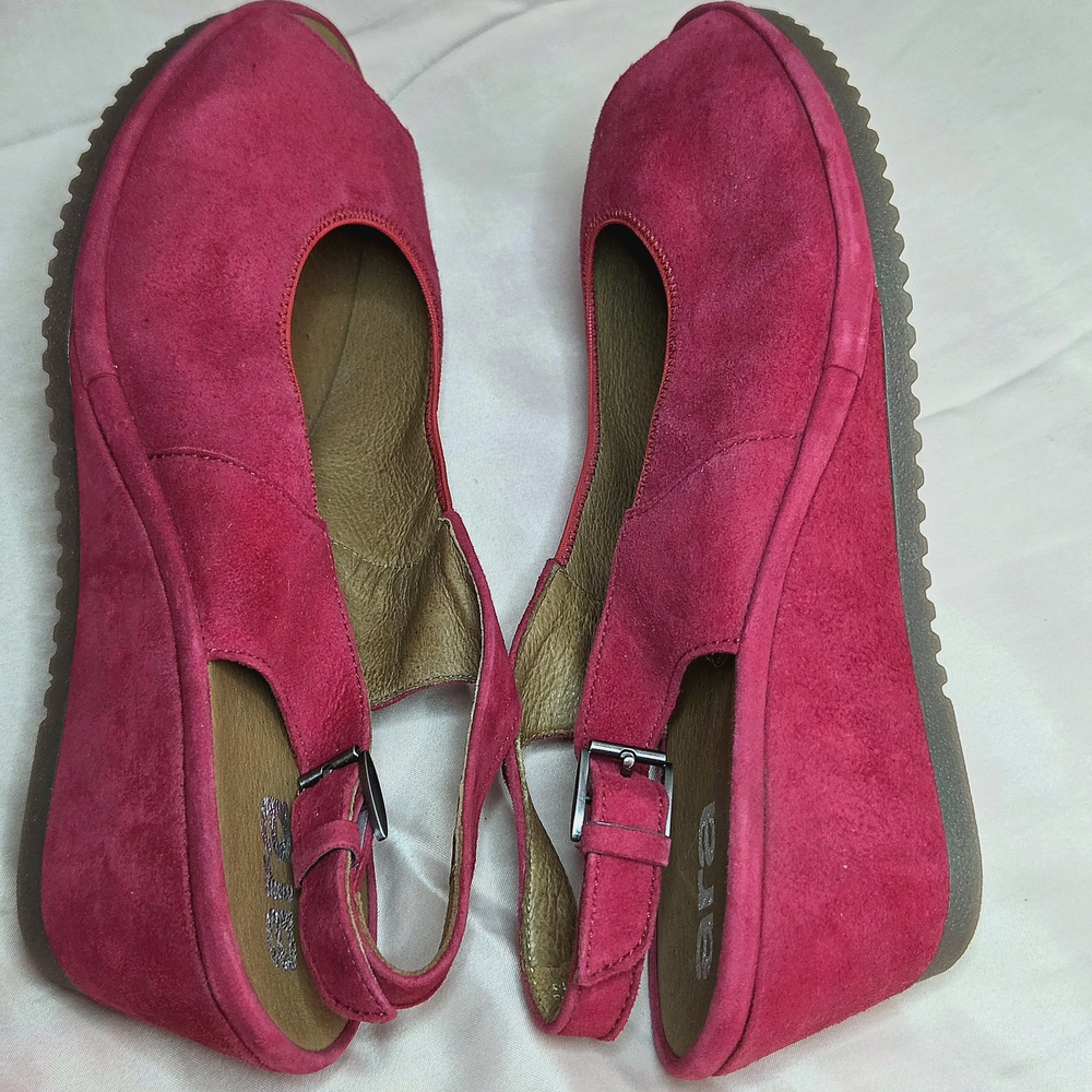 Ara Red Colleen Suede Slinkback Leather Wedge Sandles, Womens Size 10.5
